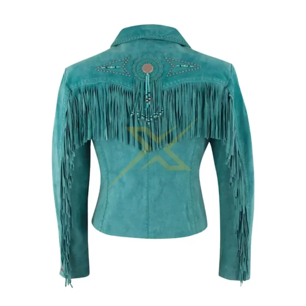 058 Womens Genuine Suede Fringe Leather Jacket 1