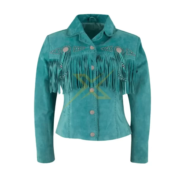 058 Womens Genuine Suede Fringe Leather Jacket 2