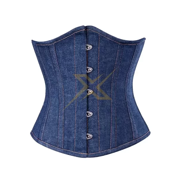 Genuine Heavy Duty Steel Boned Denim Waist Shaper Under Bust Corset 1