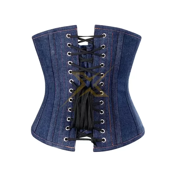 Genuine Heavy Duty Steel Boned Denim Waist Shaper Under Bust Corset 2