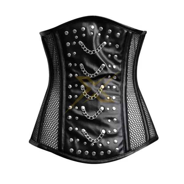 Genuine Leather and Mesh Studded Under Bust Corset 1