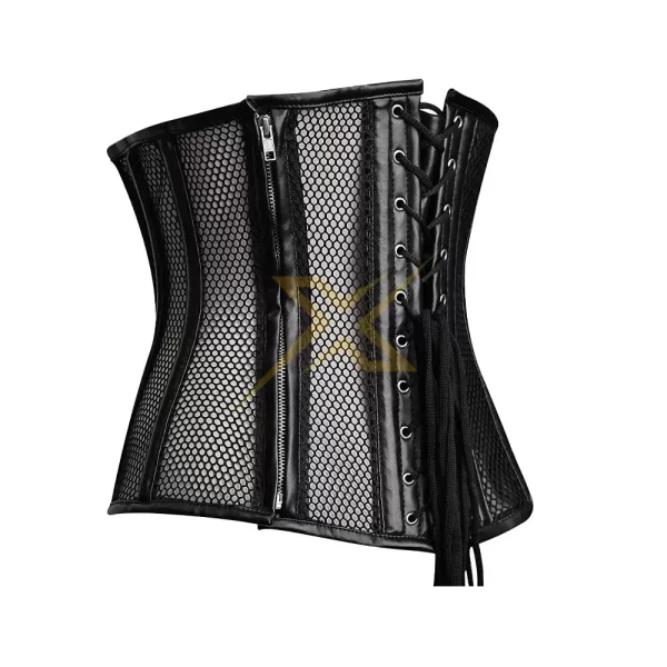 Genuine Leather and Mesh Studded Under Bust Corset 3