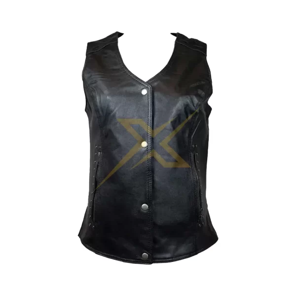 Ladies Genuine Leather Studded Fringe Vest 1