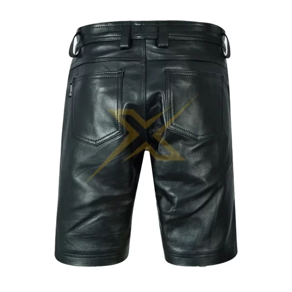 Mens Genuine Leather Zip Front Shorts 1