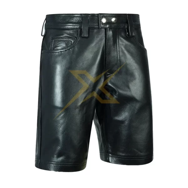 Mens Genuine Leather Zip Front Shorts 3