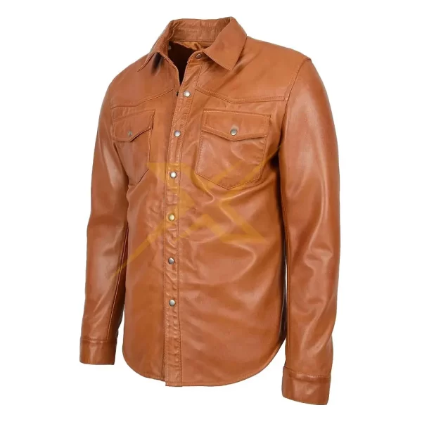 Mens Genuine Nappa Leather Classic Trucker Style Shirt 2