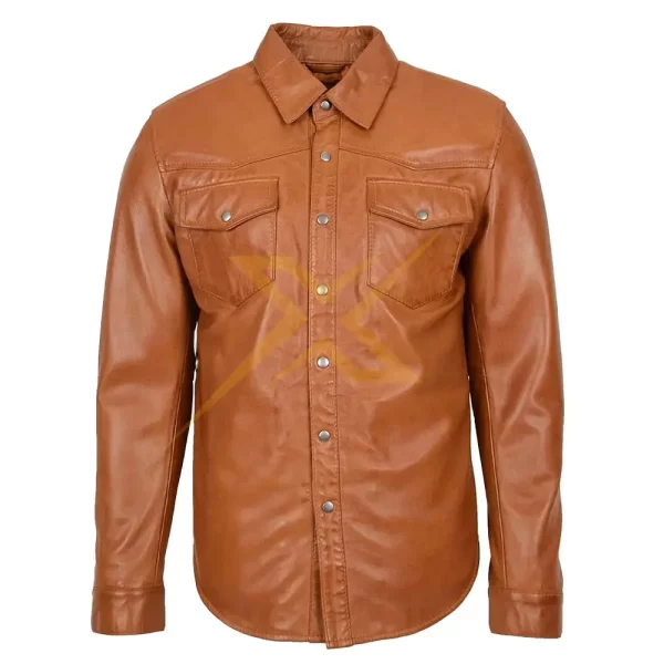 Mens Genuine Nappa Leather Classic Trucker Style Shirt 3