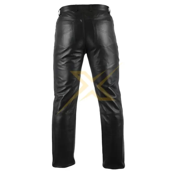 Mens Genuine Sheepskin Classic Pure Black Motorcycle pants 1