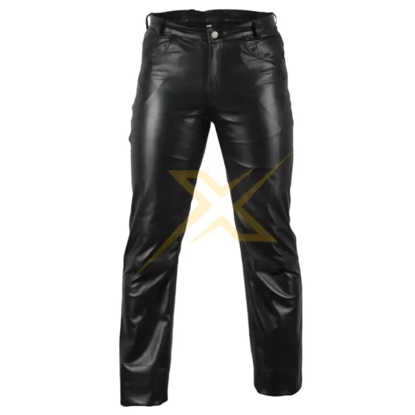 Mens Genuine Sheepskin Classic Pure Black Motorcycle pants 2