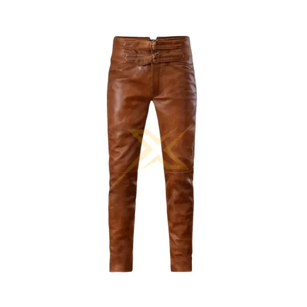 Mens Genuine Soft Brown Leather Pant 3