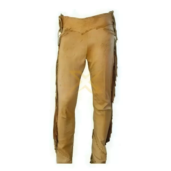 Mens Genuine Tan Brown Leather western fringes Cowboy Pants Ragged 2