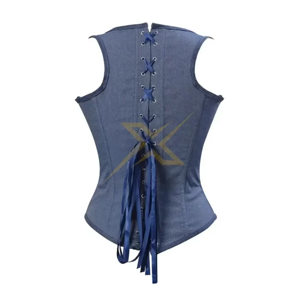 Womens Genuine Heavy Duty Steel Boned Denim Under Bust Corset 1