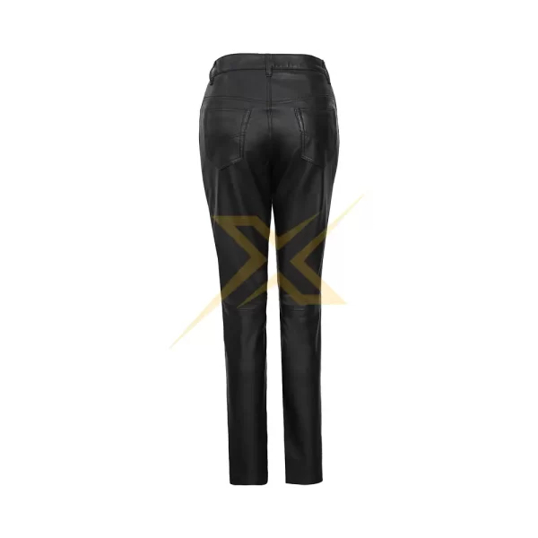 Womens Genuine Leather Black Straight Leg Pants 2