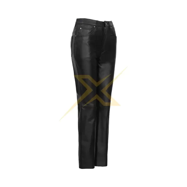 Womens Genuine Leather Black Straight Leg Pants 4