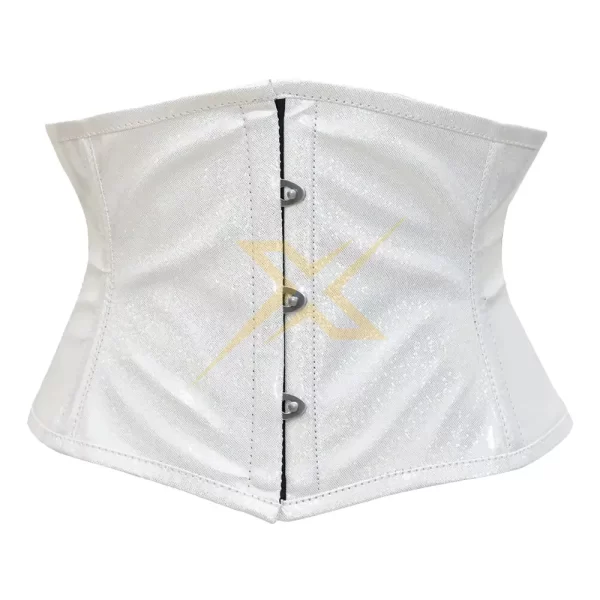 Womens Shiny White PVC Heavy Duty Short torso Waist Trainer Corset 2