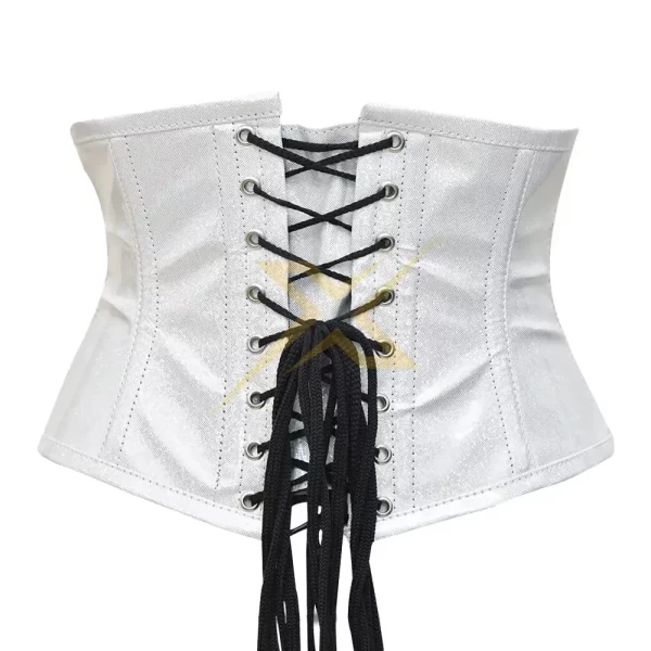 Womens Shiny White PVC Heavy Duty Short torso Waist Trainer Corset 4