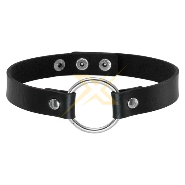 Black Leather Adult Choker with O Ring 1