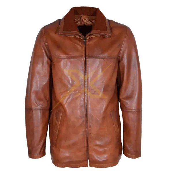 Mens Genuine Leather Collar Coat 2