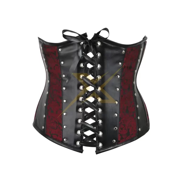 Red Brocade and PVC Under Bust with Front and Rear Closure Genuine Heavy Duty Steel Boned Top Sale Corset 1