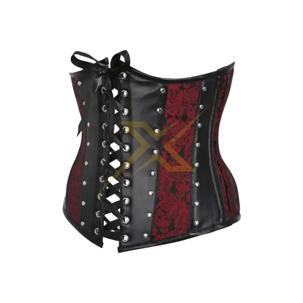 Red Brocade and PVC Under Bust with Front and Rear Closure Genuine Heavy Duty Steel Boned Top Sale Corset 2