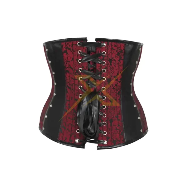 Red Brocade and PVC Under Bust with Front and Rear Closure Genuine Heavy Duty Steel Boned Top Sale Corset 3