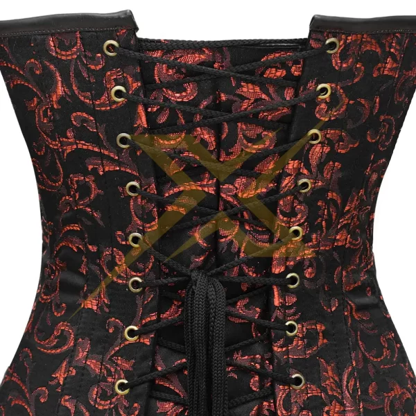 Womens Sexy Brocade and Genuine leather Red and black steampunk halter Overbust Heavy Duty Steel Boned corset 2