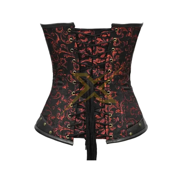 Womens Sexy Brocade and Genuine leather Red and black steampunk halter Overbust Heavy Duty Steel Boned corset 3