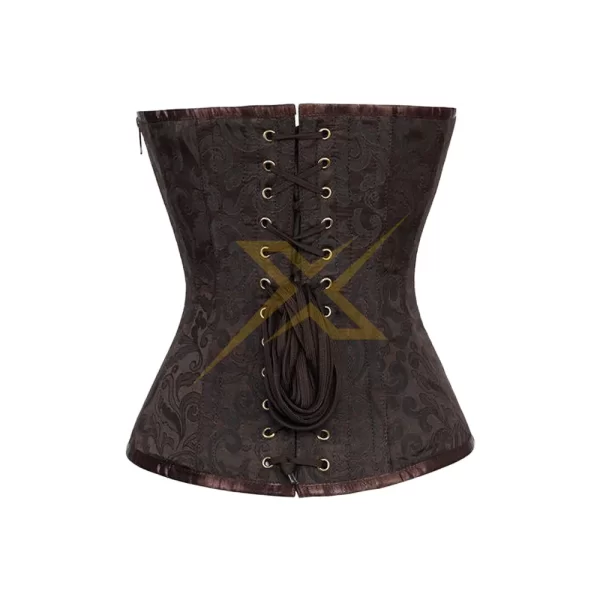 Womens Steampunk Brocade and Faux Leather Heavy Duty Steel Boned Overbust Corset with pockets 2