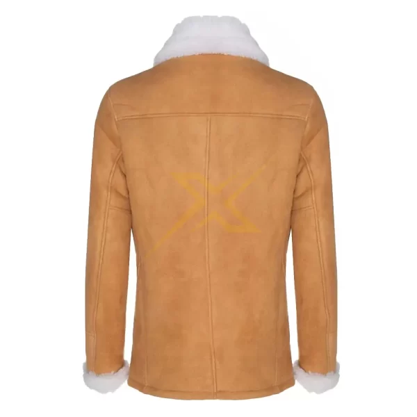 005 Mens Genuine Suede Tan Classic Real Sheepskin Shearling Car Coat 1