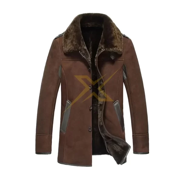 007 Mens Genuine Warm Shearling Brown Biker Reacher Style Fashion Coat 2