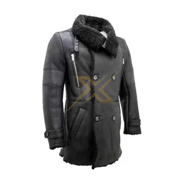 010 Mens Warm Genuine Sheepskin Leather Reefer Coat 3